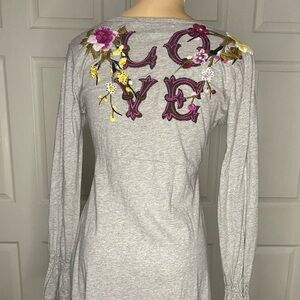 Johnny Was Gray Embroidered Long Sleeve Dress | Size Small | LOVE Back Detail